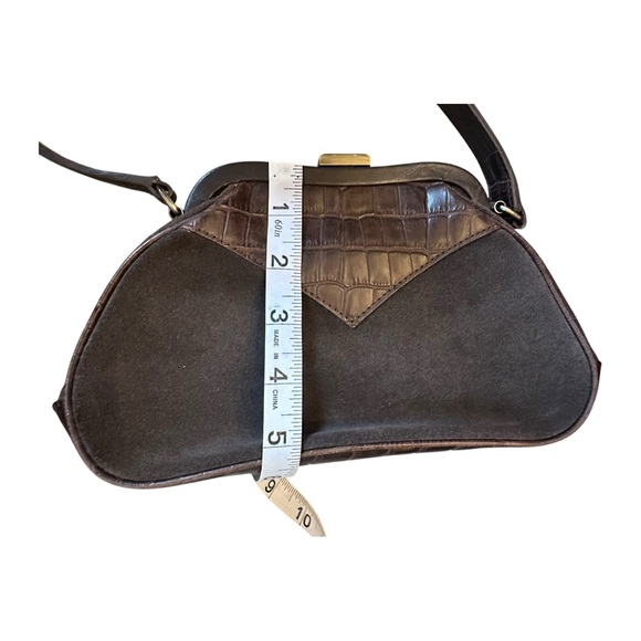 Vintage Laura Ashley Brown Leather Suede & Faux Croc Clasp Handbag - Picture 3 of 11